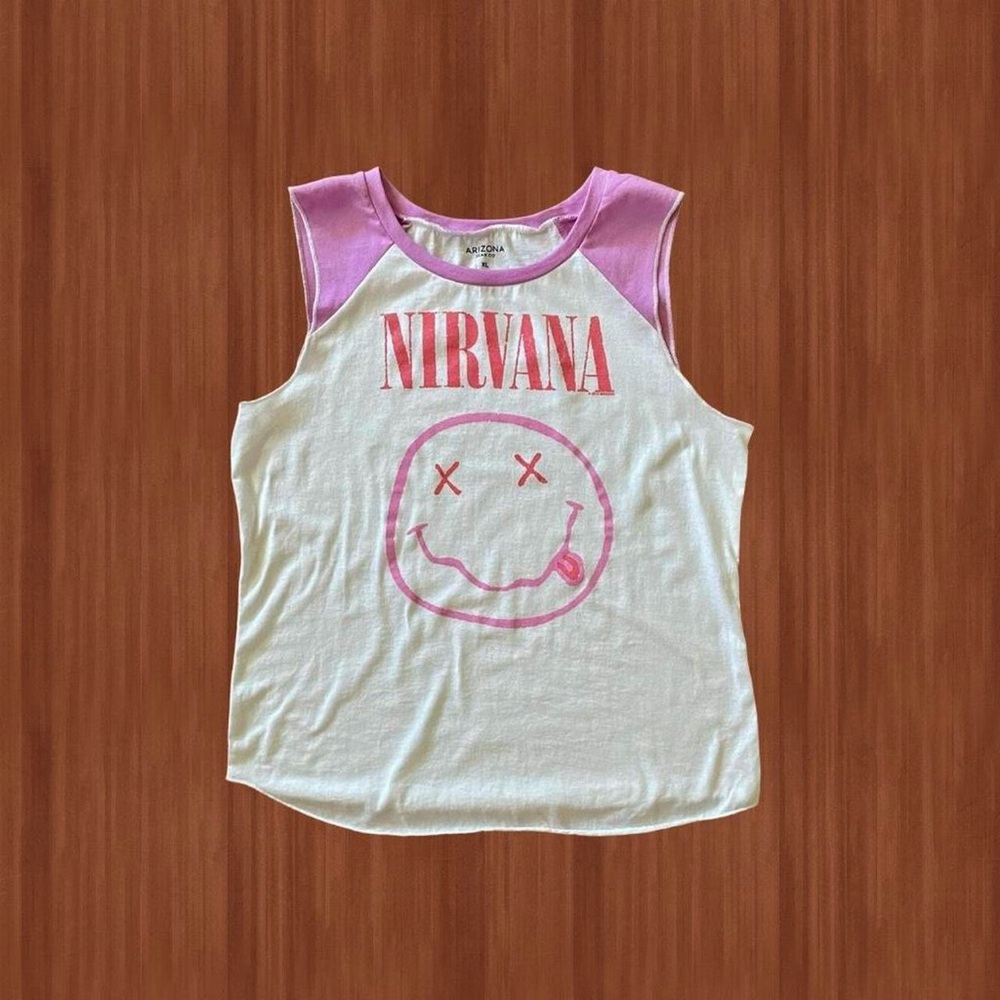 NIRVANA White and Pink Muscle Tee